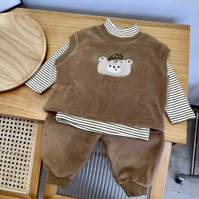 キッズ ベビー 春物 セットアップ 男の子 ベスト Tシャツ パンツ 3点セット 子供服 かわいい カートーン アニマル