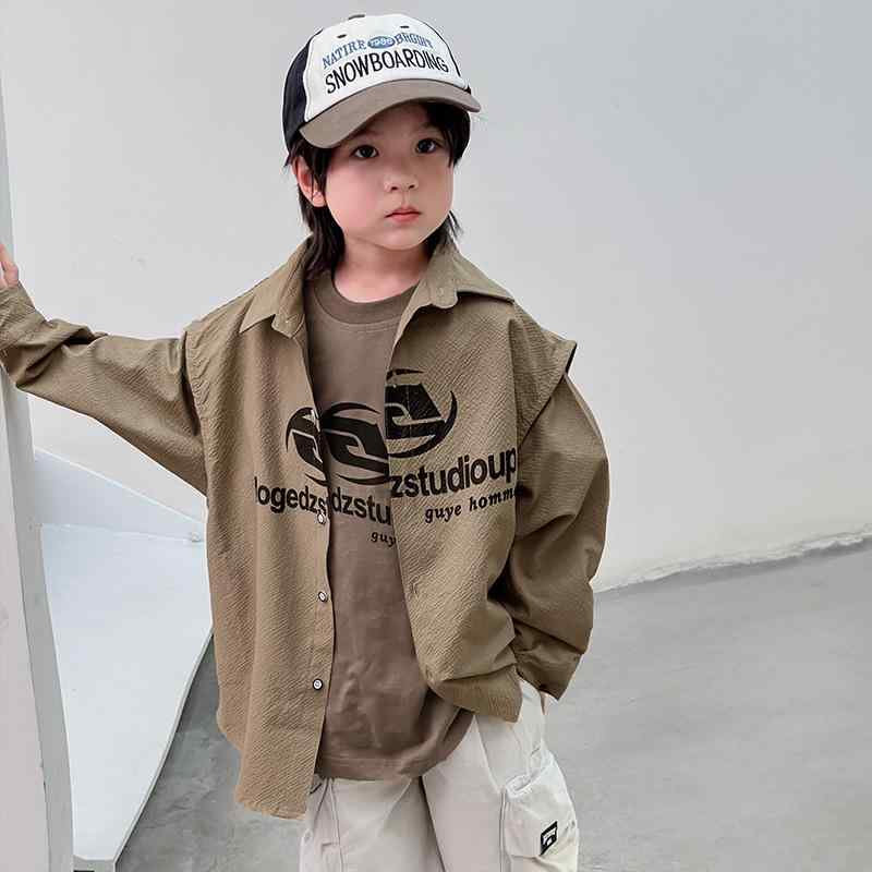 小わっぱ服 御坊っちゃん 長袖ティーシャツ より良い セットアップ 高街 レトロ 韓国風 ゆったり2 キッズ・ベビー・マタニティ-キッズファッション