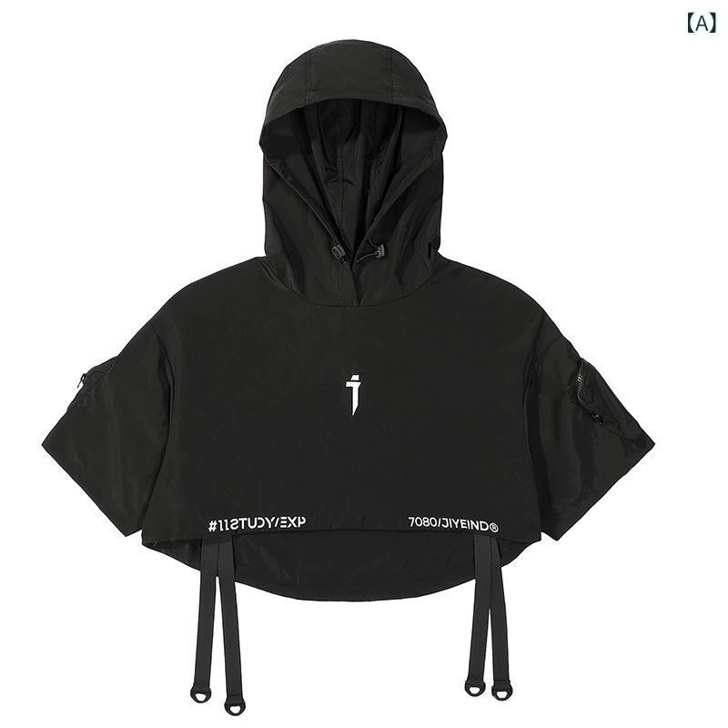 Tシャツ ユニセックス 春夏 カジュアル 半袖 トップス ショール付き 接触冷感 吸湿速乾 ヒップホップ サイバーパンク アウトドア