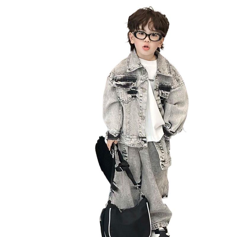 キッズ 子供 デニム セットアップ 春秋 長袖 アウター パンツ 上下 2点セット ゆったり かわいい かっこいい