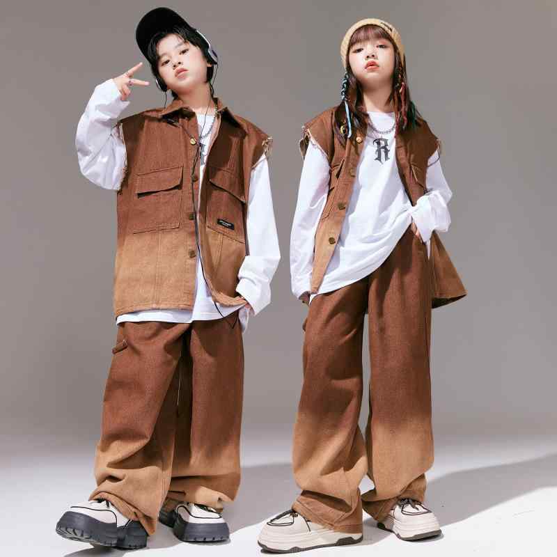 子供服 男の子 レトロ ベスト セットアップ HipHop ストリート ダンス 衣装 春