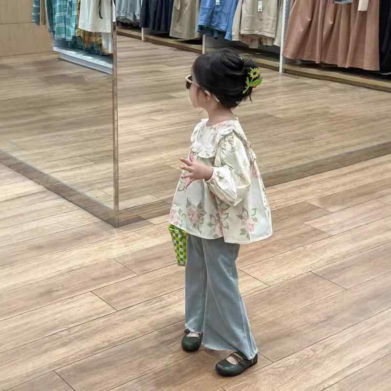 子供服 女の子 長袖シャツ 花柄 レース襟 ギャザー 春秋 かわいい 普段着 お出かけ着2