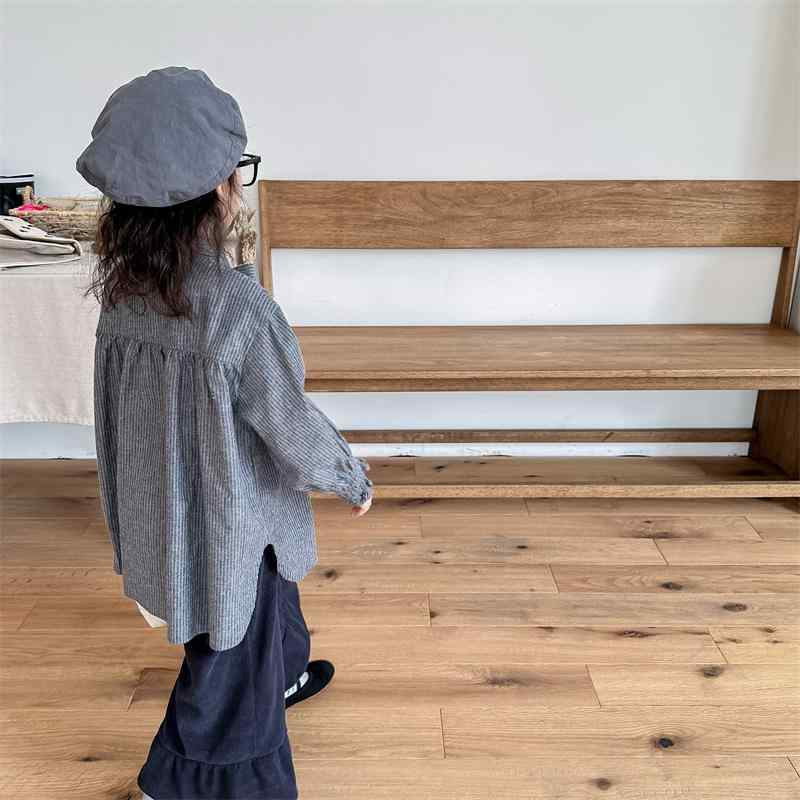 シャツ ガールズ 子供服 秋冬 韓国風 蝶結び 水洗いコットン ロング丈 シャツ ブラウス2