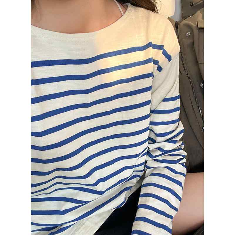 Tシャツ レディース 竹節綿 長袖 ミドル丈 ゆったり ボーダー柄 カットソー 婦人服 チュニック カジュアル2