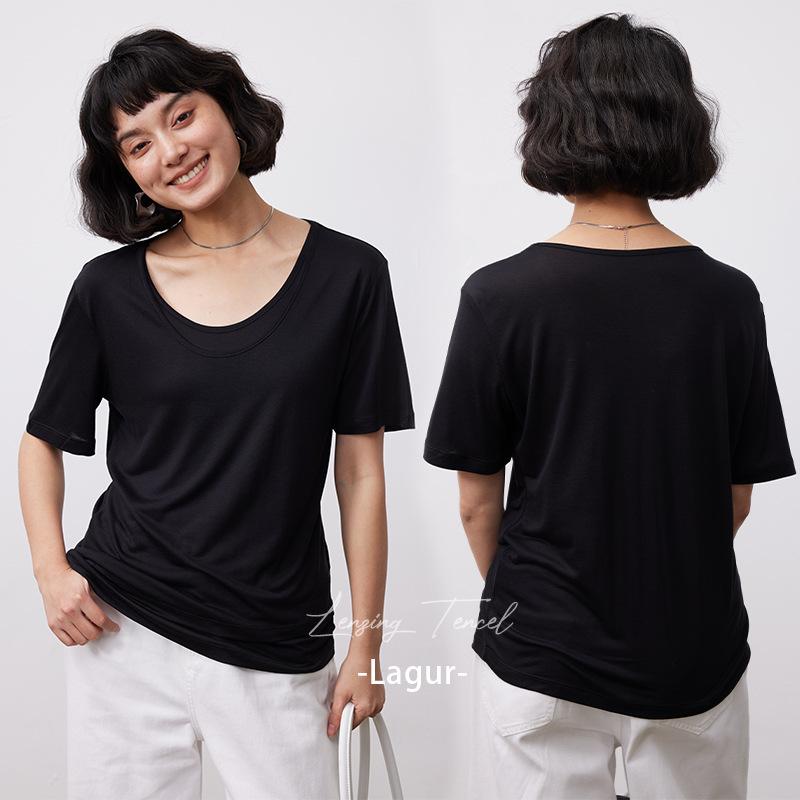 Tシャツ レディース 再生繊維 半袖 トップス レーヨン混紡 クルーネック 無地 スリムフィット 薄手 接触冷感 春夏2