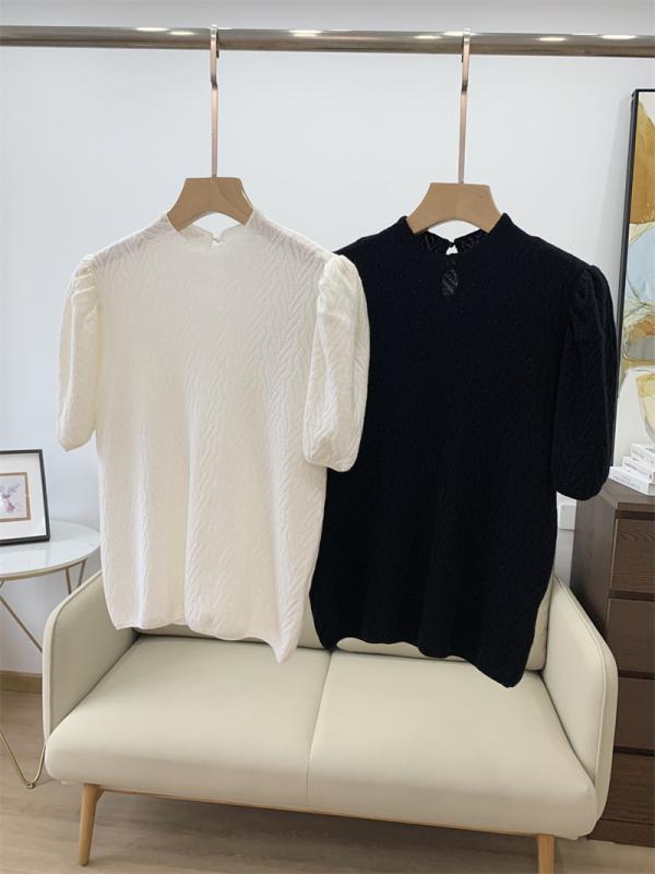 ニット レディース トップス 美?? ウール 快適 接触冷感 半袖 Tシャツ 上品 エレガント パフスリーブ 春