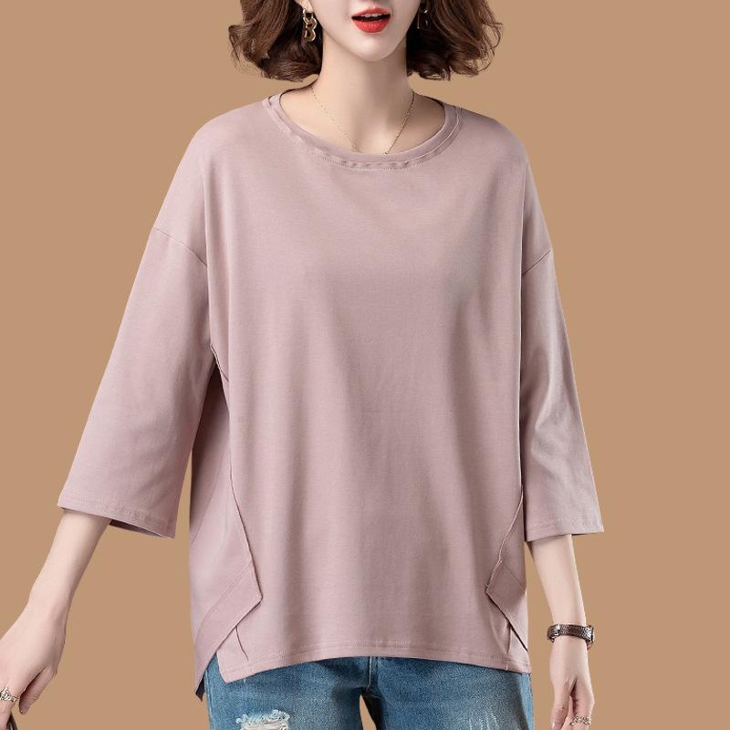 Tシャツ レディース 7分袖 春秋 薄手 接触冷感 ゆったり 中袖 ミセス向け コットン トップス 普段使い