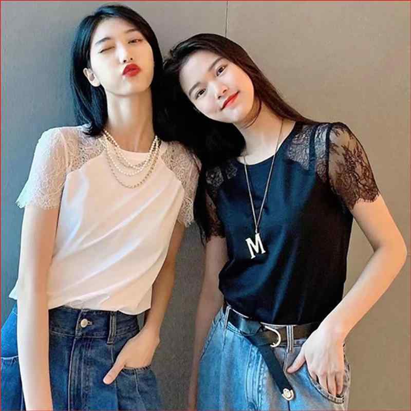 Tシャツ レディース 半袖 レース トップス カットソー プルオーバー 極簡風 質感 接触冷感 ストレッチ 春夏2