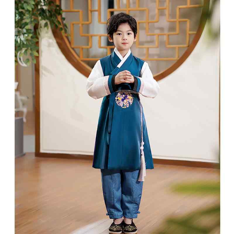 キッズ 韓服 男性用 ベスト 長ズボン セットアップ 朝鮮族 刺繍 イベント 発表会 礼服