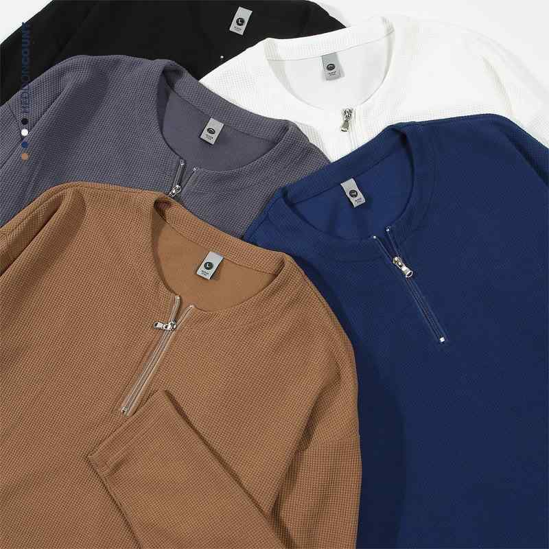 Tシャツ メンズ 男性用 ワッフル 長袖 ハーフジップ プルオーバー ゆったり 春物 スリット アメカジ トップス