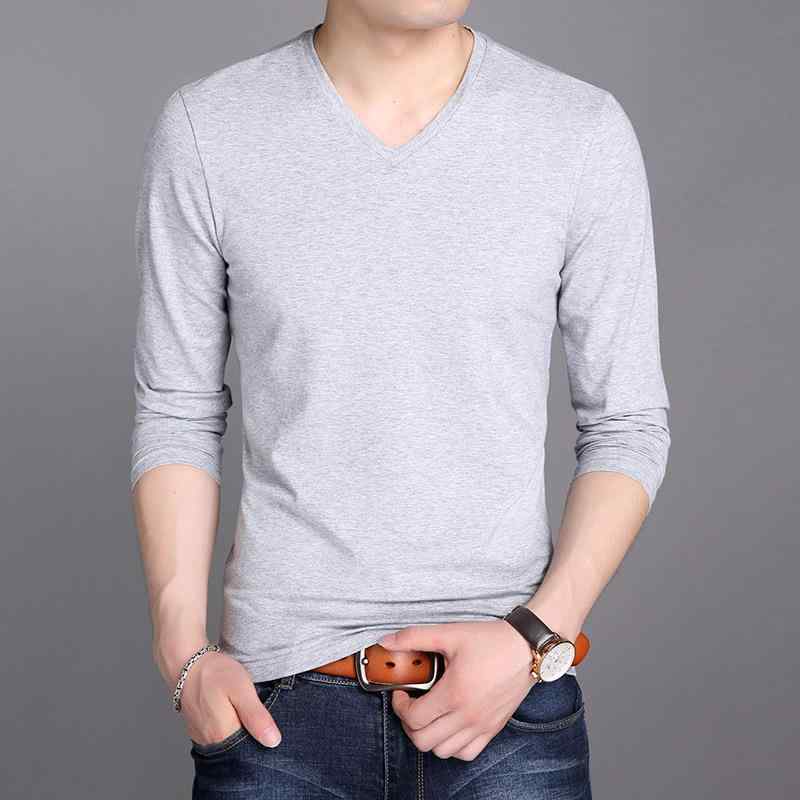 Tシャツ メンズ 男性用 Vネック 長袖 コットン スリム 薄手 トップス インナーシャツ カットソー 綿 春秋