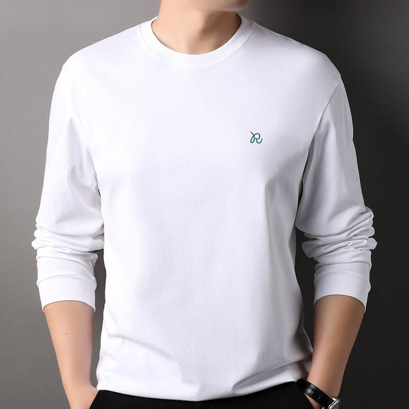 Tシャツ メンズ 男性用 春秋 長袖 トップス カットソー 綿100% 刺繍 ニット 厚手 インナー