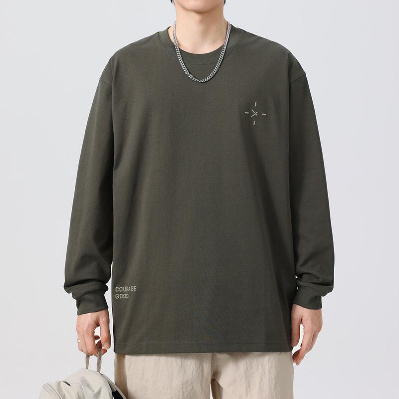 Tシャツ メンズ 男性用 長袖 春物 和風 刺繍 クルーネック カットソー ゆったり 薄手 トップス インナー 普段使い おしゃれ