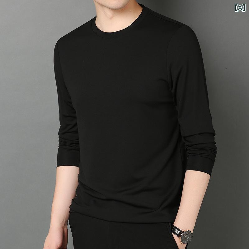 Tシャツ メンズ 男性用 薄手 長袖 モダール 無地 ラウンドネック プルオーバー トップス カットソー インナー 部屋着 普段使い