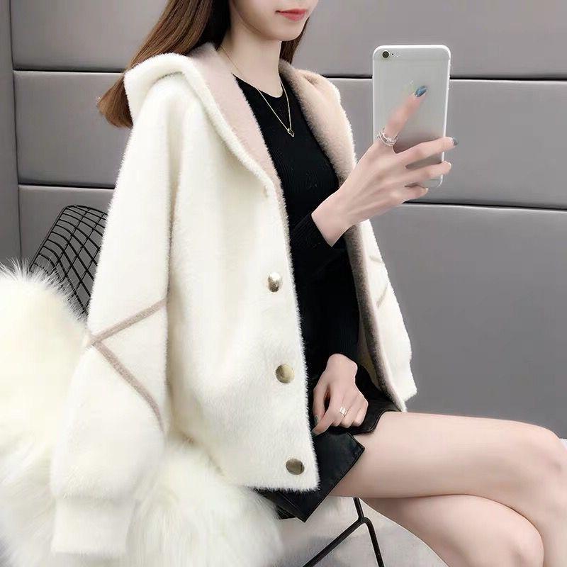ニット カーディガン レディース 水貂 ショート丈 アウター 韓国風 半袖 ゆったり パーカー ニット トップス 秋冬