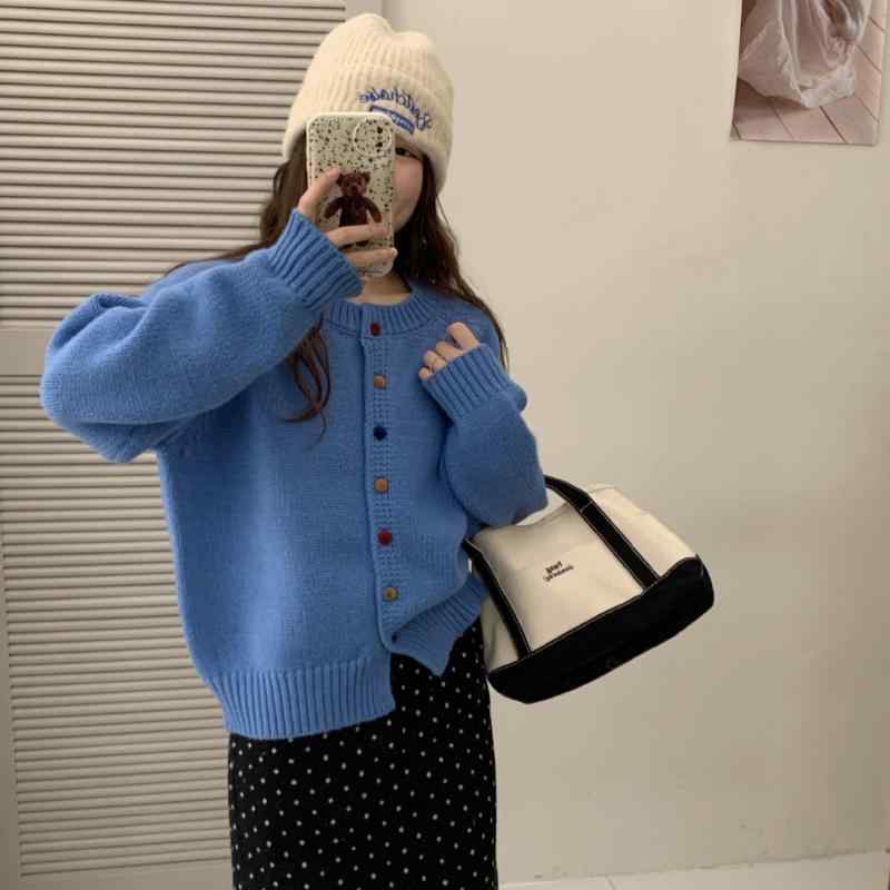 編み物 ジレー レディース 韓国風 パステル色の 地絹 天鵞絨風 名取り草 ラウンド素っ首 落っこちる肩先 ゆったり 可愛らしい 秋冬2