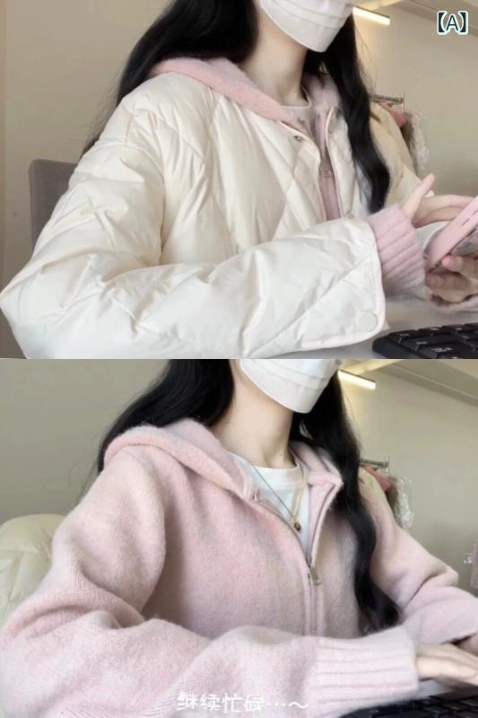 ニット レディース カーディガン 秋冬 ゆったり かわいい パーカー ダブルジップ ショート丈 トップス 接触冷感 伸縮性 リラックス 部屋着 普段使い