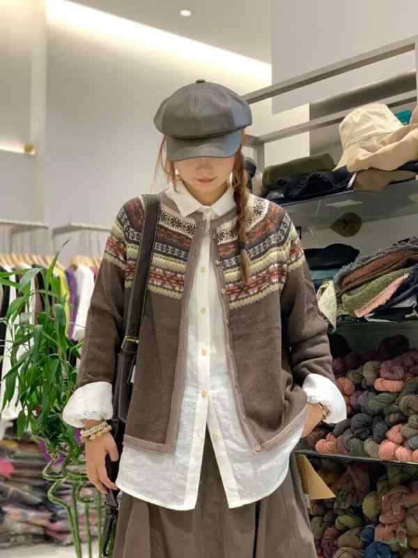 ジレー レディース 秋冬 編み物 レトロ ゆったり 長袖 トップス 色彩設計 読みもの的 普段使い走り 伸び伸びする2 トップス-レディースファッション