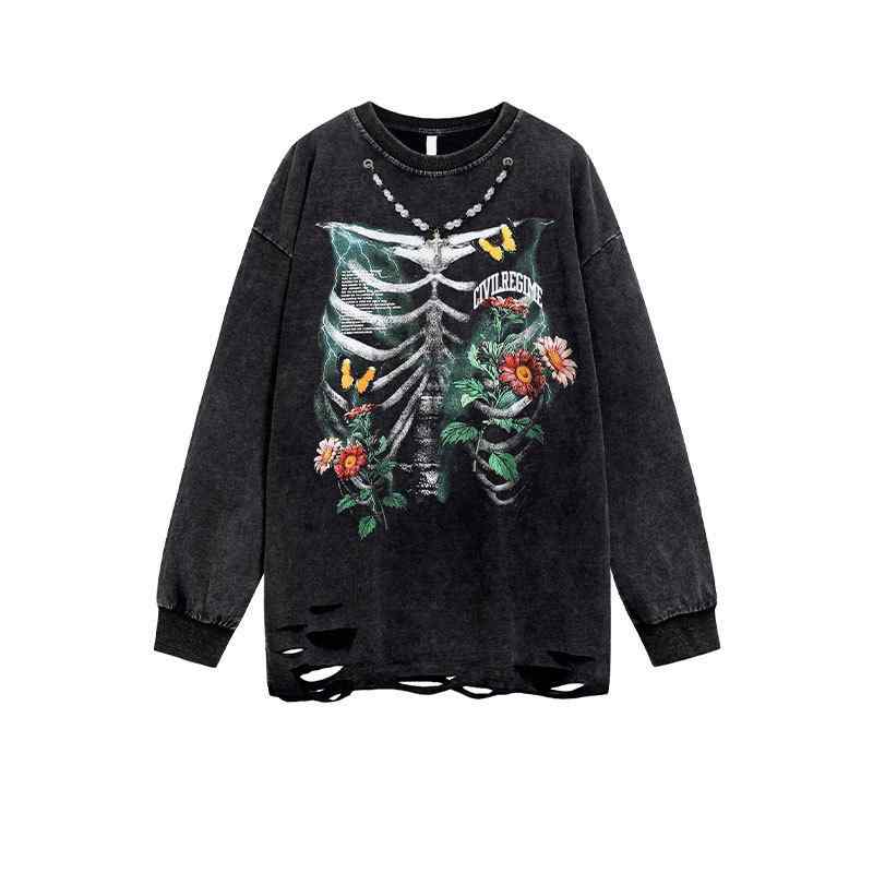 Tシャツ 男性用 ストリート系 レトロ インフルエンサー アルファベット柄 プリント ゆったり 長袖 トップス カットソー