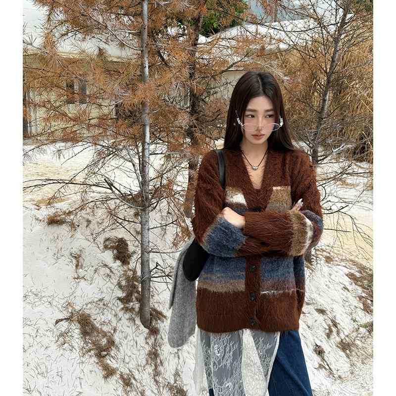 ジレー レディース 絨毛混紡 編み物 トップス 色彩設計 ゆったり 可愛らしい パステル色の 秋冬 生あたたかい ふわふわ2