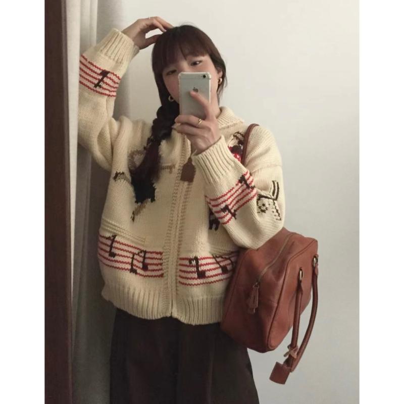 ニット レディース ソフトタッチ ゆったり 着心地 普段使い かわいい おしゃれ インナー トップス 秋冬 レトロ ジャガード 柄2|ソファポテト