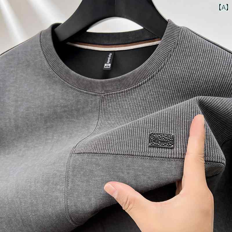 スウェット メンズ 男性用 長袖 Tシャツ 丸首 プルオーバー トップス カジュアル 綿 コットン 切り替え 普段使い 部屋着