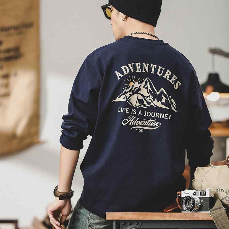 Tシャツ メンズ 男性用 長袖 トップス アウトドア 山系 プリント ヘビーウェイト 肉厚 カットソー 普段使い