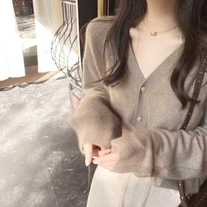 ニット レディース カーディガン 春秋 ウール ゆったり Vネック ショート丈 トップス アウター 暖かい 秋冬