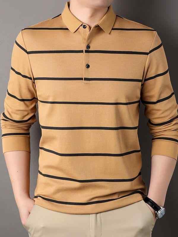 Tシャツ メンズ 男性用 長袖 ミドルエイジ ファッション ストライプ トップス 綿100% インナーシャツ ルーズ