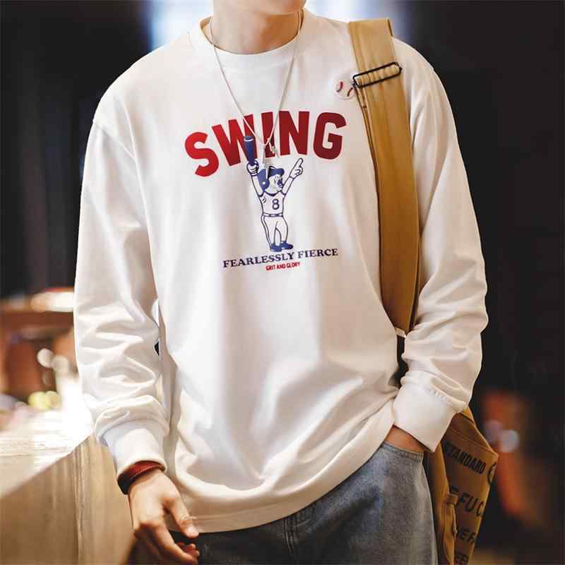Tシャツ 男性用 アメリカン レトロ ワーク 長袖 丸首 コットン トップス インナー 春