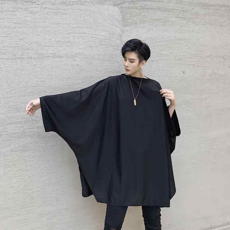 Tシャツ メンズ 男性用 オーバーサイズ ビッグシルエット ドロップショルダー 長袖 接触冷感 吸湿速乾 ゆったり 普段使い 部屋着 ストリート系 モード系 ヒップホップ 黒 ブラック系2
