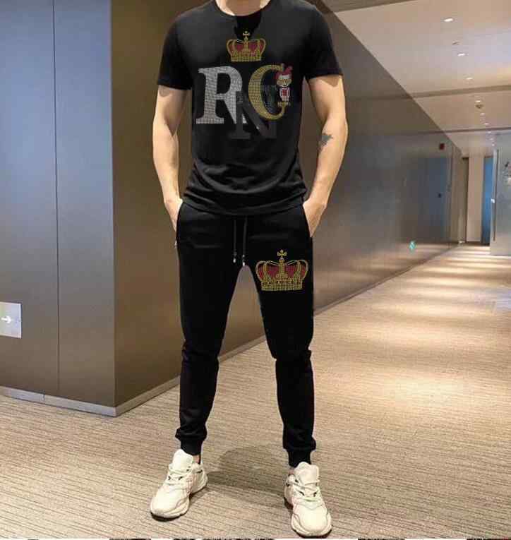 Tシャツ & パンツ メンズ 男性用 綿 上下セット ルームウェア 部屋着 普段使い ストリートファッション ヒップホップ 接触冷感 伸縮性 ラッキーアイテム カットソー イージーパンツ2|ソファポテト
