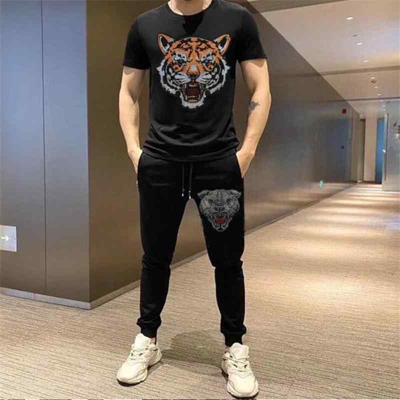 Tシャツ メンズ 男性用 パンツ 上下セット ヒョウ柄 ラインストーン カジュアル ストリート2｜ソファポテト 8,917円