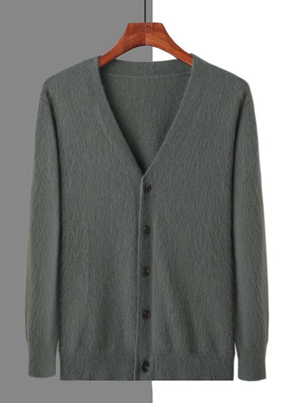 ニット メンズ 男性用 Vネック カーディガン 秋冬 羊毛 ウール 混紡 ミンク カシミアタッチ 大きいサイズ ゆったり ミドルエイジ シニア向け ニットアウター