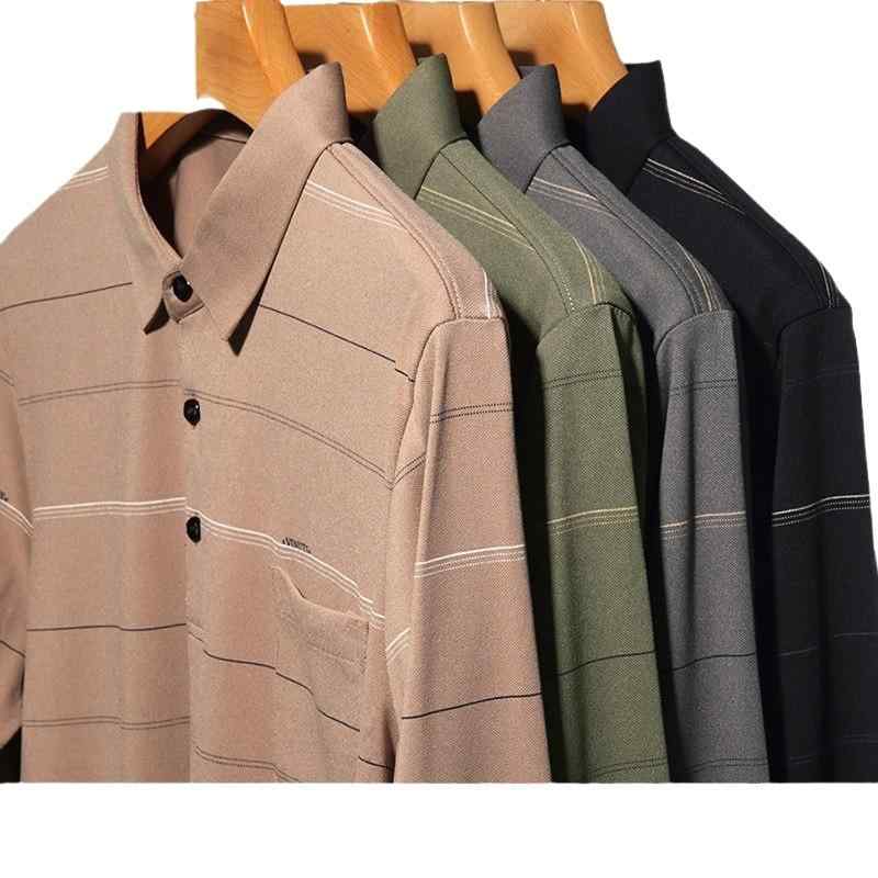 Tシャツ メンズ 長袖 ストライプ ポロシャツ 襟付き ポケット付き 薄手 ミドルエイジ 紳士 秋物 トップス 秋服