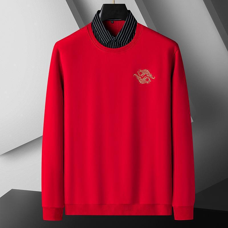 Tシャツ メンズ 男性用 長袖 シャツ 春秋 ビッグサイズ ゆったり 赤色 トップス