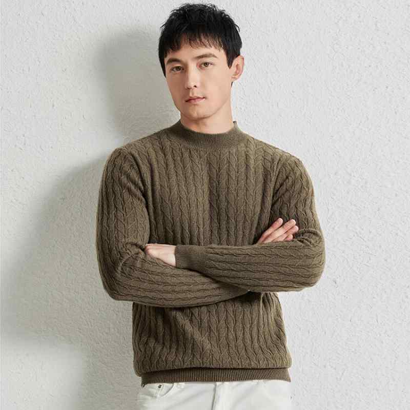 編み物 メンズ 成人男性用 長袖 丸首 羊毛 スウェーター 心地よい 提花 ピュアウール 朦々たる 秋冬 トップス 肌付き あったか 防寒2