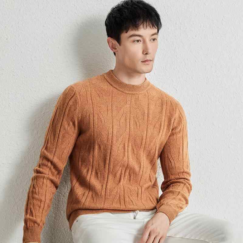 スウェーター メンズ 成人男性用 羊毛100% 編み物 トップス 流行り物 ジャカード 労働者の一団のど首 保温性 秋冬 ミドルエイジ 普段使い走り2