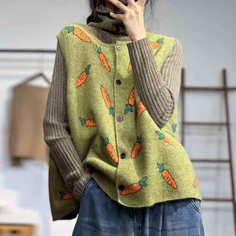 ニット レディース 韓国風 シングルブレスト 刺繍 ベスト 春物 ルーズフィット ノースリーブ セーター トップス