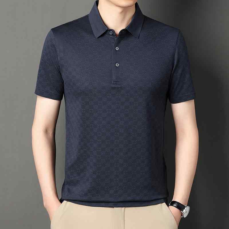 Tシャツ 男性用 半袖 高級感 桑蚕? ビジネス カジュアル ゆったり 薄手 ポロシャツ トップス 提花