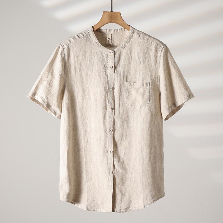 Tシャツ メンズ 男性用 文芸風 ゆったり 立襟 半袖 薄手 涼しい 通気性 軽くて柔らかい カジュアル