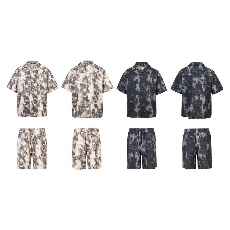 シャツ メンズ 男性用 トップス 美式 カジュアル セットアップ Tシャツ ショーツ ショートパンツ 立体 レタード 織り2