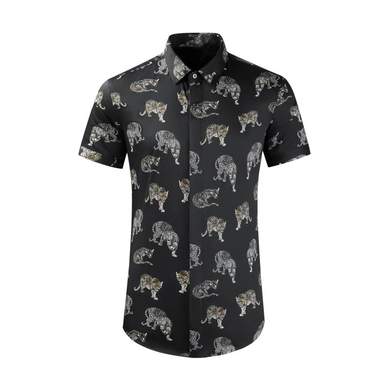 Tシャツ メンズ 男性用 スリムフィット ストレッチ コットン ヒョウ柄 デジタルプリント おしゃれ 個性的なデザイン