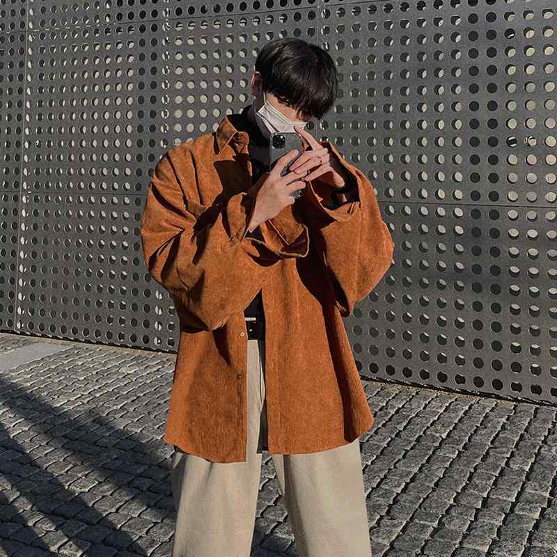 シャツ メンズ 男性用 長袖 秋冬 韓国風 ゆったり tendances カジュアル レトロ コーデュロイ シャツ ジャケット アウター
