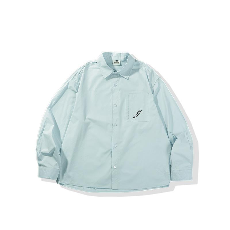 シャツ 男性用 立体 ポケット 刺・墸 レトロ 翻 Collar シャツ トップス ペア 綿