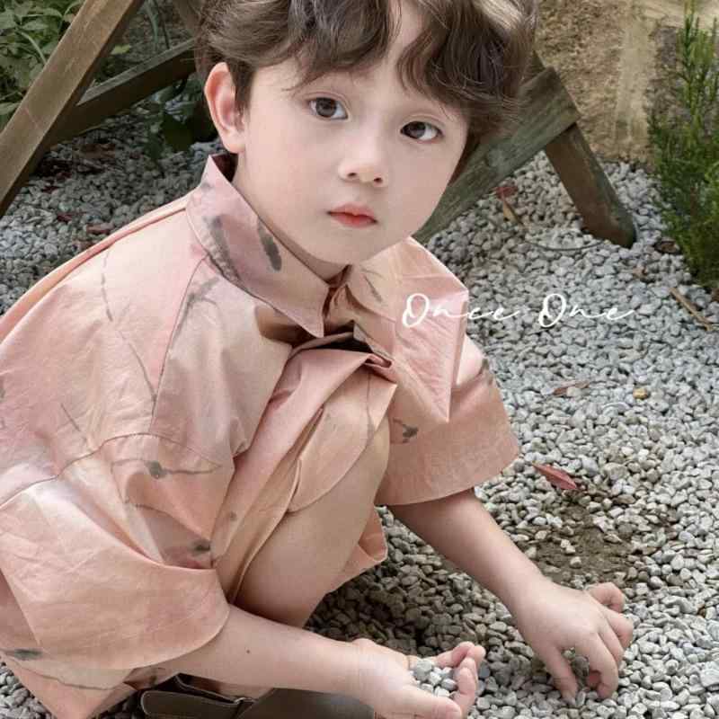 子供服 男の子 韓国風 グラデーション シャツ ショートパンツ 上下セット 洋風 かわいい おしゃれ