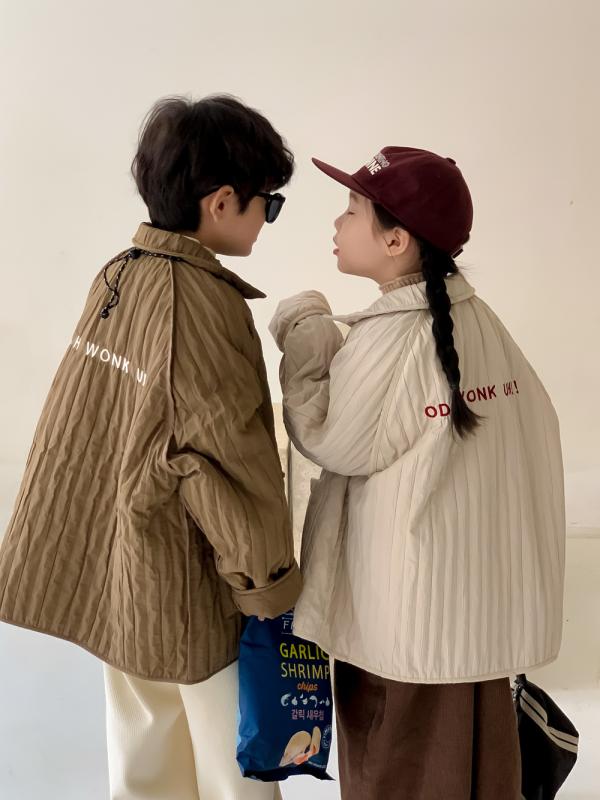 子供服 アウター 男女兼用 韓国風 襟付き 中綿入り ゆったり 厚手 ストライプ柄 ジャケット 防寒 秋冬2