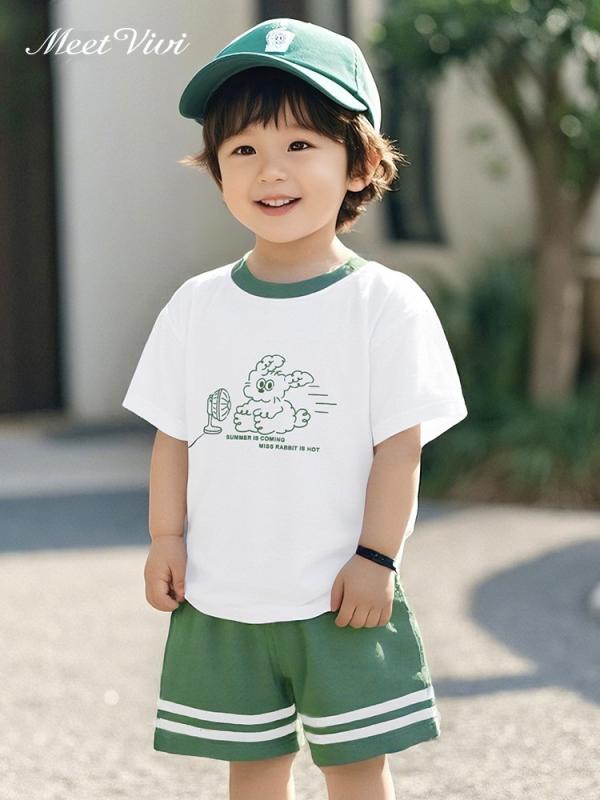 Tシャツ 子供服 男の子 半袖 短パン カジュアル 上下セット ストライプ アニマルプリント