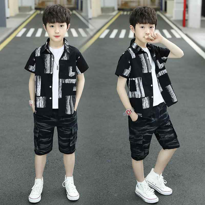 シャツ 男の子 半袖 夏物 子供服 韓国風 中大童 おしゃれなシャツと半袖のセットアップ