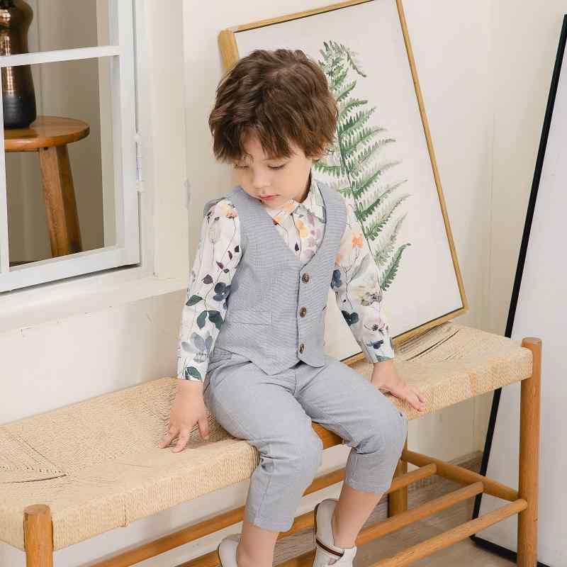 キッズ 男の子 シャツ 長袖 トップス 無地 ベスト パンツ 3点 セットアップ 韓国風 春秋 4,442円